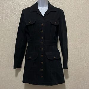 Norma Kamali OMO Vintage Denim Dress Black‎ Denim Button Front Size 2